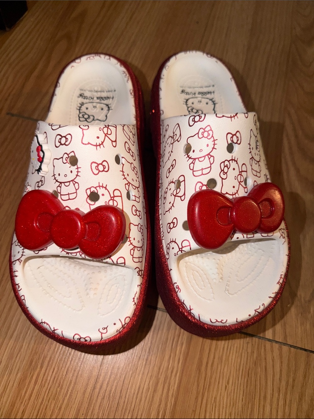 Limited edition Hello Kitty Red & White Girls Slide croc Sandals with Bow Accent